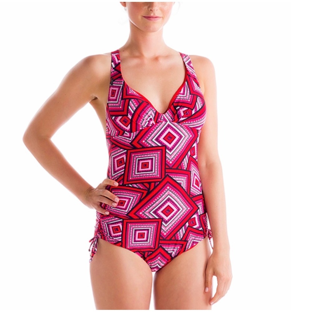 Lole Womens XL One Piece Swimsuit Red Pink Geometric Print Adjustable Straps